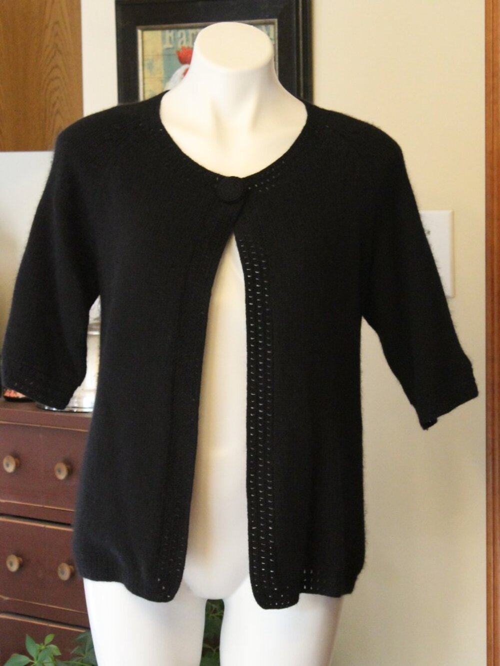 Lambswool Angora Black Short Sleeve Cardigan Sweater by Ballinger Gold size M